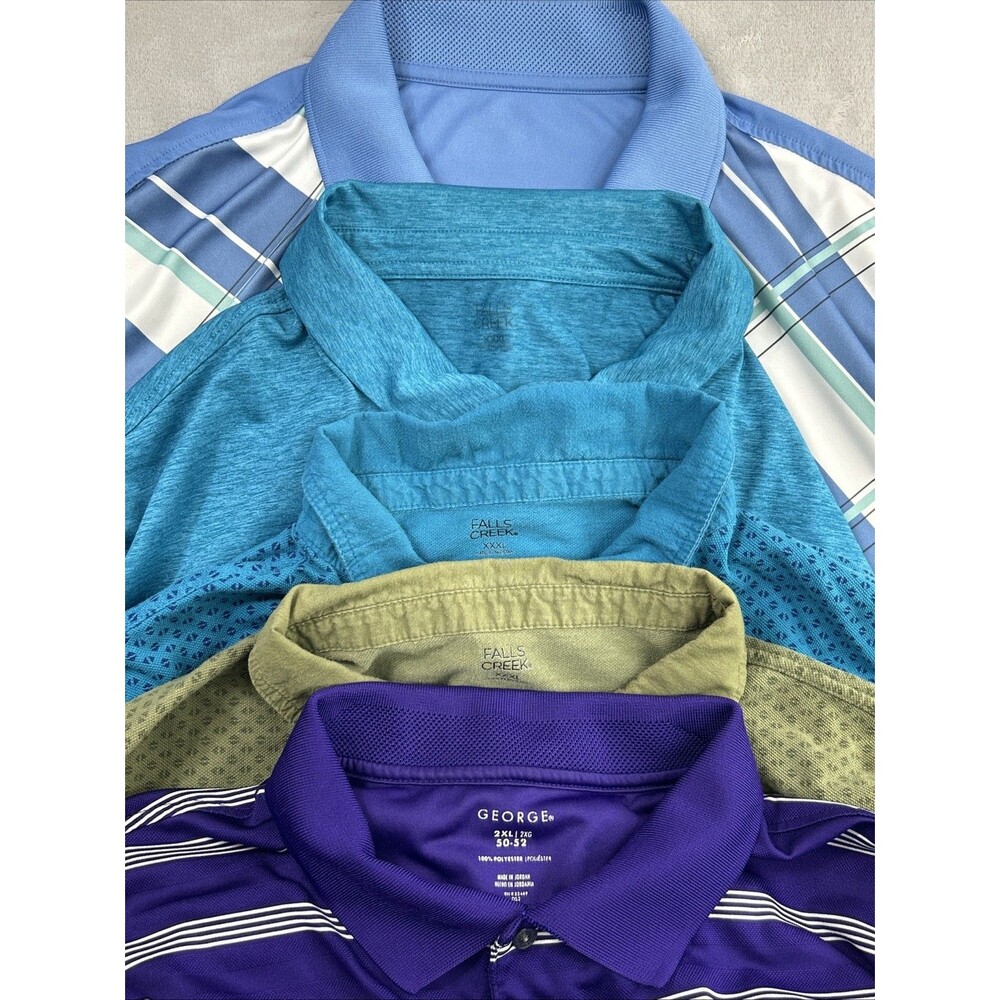 George Falls Creek Polo Shirt Men’s Lot 3XL Geometric Stripes Plaid Blue Golf - Picture 2 of 11